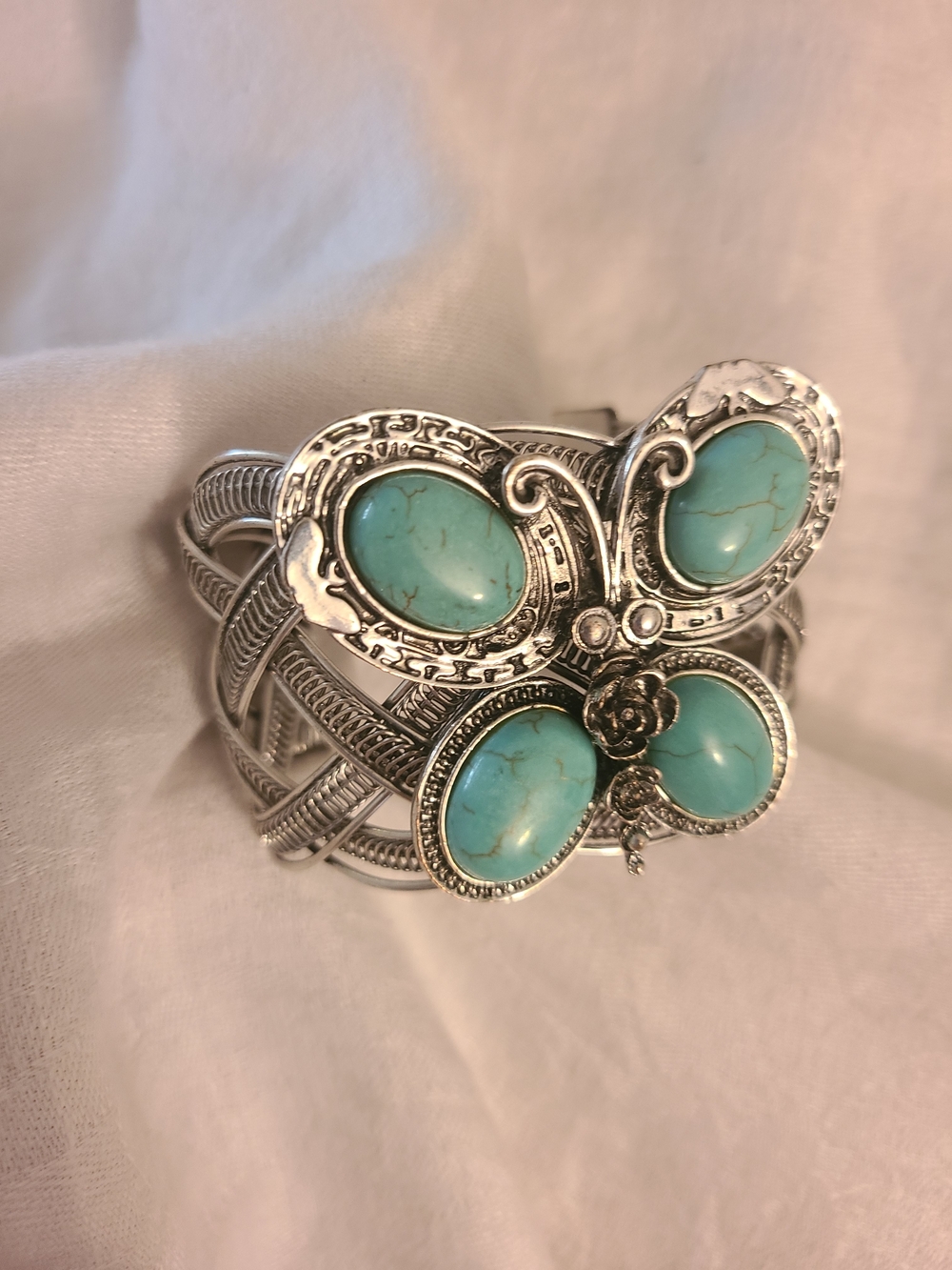 Silver-Tone Turquoise Butterfly Cuff Bracelet - Women